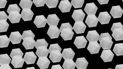 Poster - Many abstract isometric icosahedrons, modern computer generated 3D rendering background