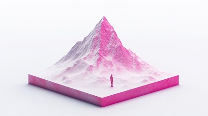 Poster - Abstract representation of a person standing on a pink mountain in a minimalist setting