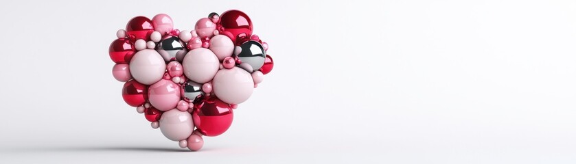 Poster - Colorful Heart-Shaped Arrangement of Pink and Red Glass Spheres in Abstract Artistic Design
