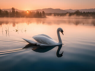 An epic fantasy scene featuring a flying swan, highly-detailed, photo realistic, beautiful, moody lighting, best quality, realistic, real picture, intricate details, depth of field, cinematic view, ra