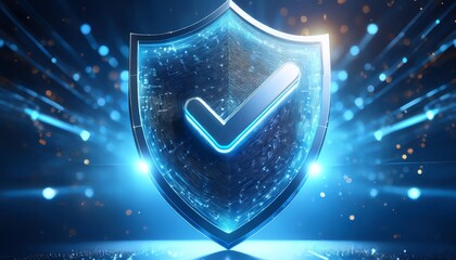 Poster - a glowing blue shield with a check mark symbolizes security and trust, radiating a sense of protecti