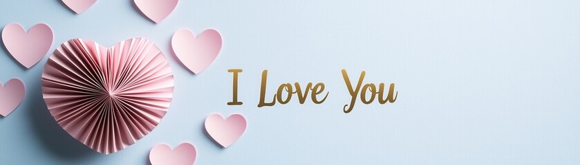 Poster - Minimalist Design Featuring Pastel Pink Paper Heart and Text on Soft Blue Background