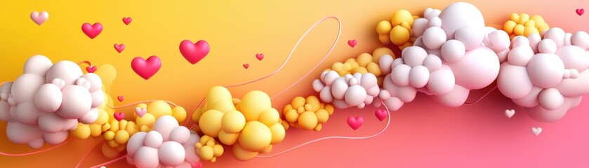 Poster - Modern Illustration of Colorful Hearts and Bubbles for Valentine's Day with Yellow and Pink Tones