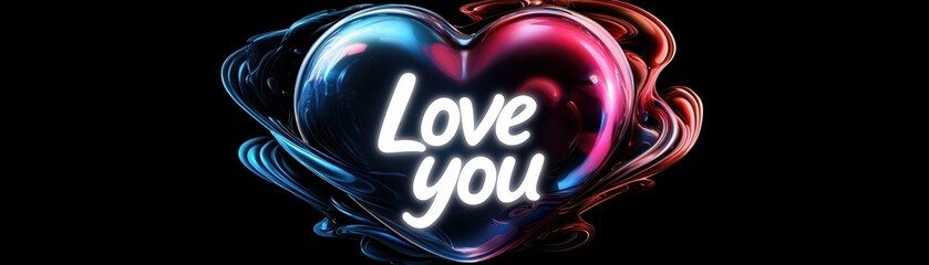 Poster - Multicolored Heart Sphere Design with Glossy Texture and Dynamic Colorful Swirls of Love You Text