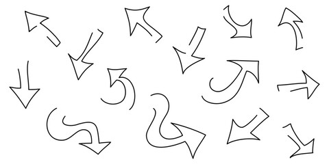 Poster - Hand drawn Arrows icons Set. arrow icon with various directions. Doodle vector illustration. isolated on a white background