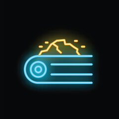 Poster - Neon icon of a conveyor belt transporting rocks, perfect for representing the mining industry