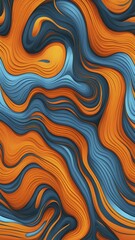  - Seamless abstract pattern of vector fluid curved lines creating a dynamic ripple effect in vibrant colors of blue and orange, AI generated