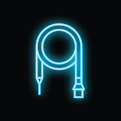 Poster - Neon blue usb cable glowing against a black background, representing electronic connection