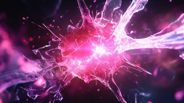 Virus particle spikes with a glowing effect, suspended in a vibrant, scientific background.
