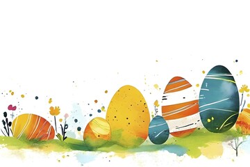 Poster - abstract illustration of a easter card with delicate colorful hand-drawn illustrations, empty space 