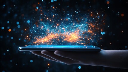 Aufkleber - AI concept featuring a hand holding a tablet with a glowing neural network on the screen