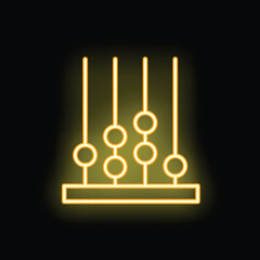 Poster - Yellow neon abacus icon glowing on a black background, representing the concept of calculating
