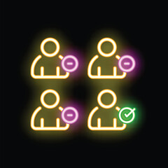 Poster - Neon icons showing people getting rejected and approved with check and cross marks