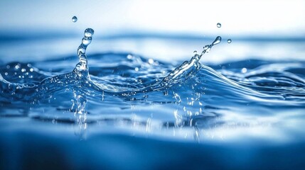 Poster - Gentle ripples create a mesmerizing dance as bubbles rise and burst on a tranquil blue water surface. Soft light accentuates the serene aquatic beauty, inviting calm reflection