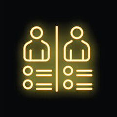 Poster - Yellow neon glowing icon of two candidates being compared and chosen for a hiring process
