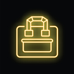 Poster - Neon yellow shopping bag glowing on a black background, representing online shopping and retail