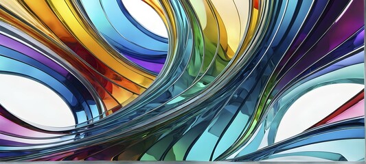 Poster - 3d rendering of vibrant colored abstract changing glass design in an ornament structure, ai generate