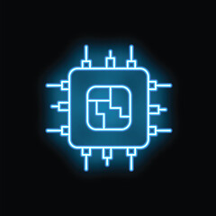 Poster - Neon blue circuit board is glowing on a black background