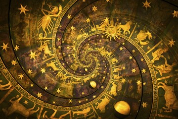 Wall Mural - Astrological background with zodiac signs and symbol, black