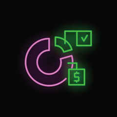 Poster - Neon sign showing a pie chart with a dollar sign, representing the concept of financial analysis
