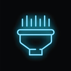 Poster - Bright blue neon funnel icon glowing in the dark, representing concepts such as sales and marketing