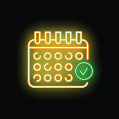 Poster - Glowing neon calendar with green check mark highlighting important date