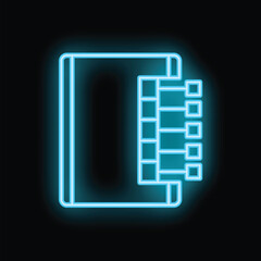 Poster - Blue neon icon of a notebook agenda glowing on a black background