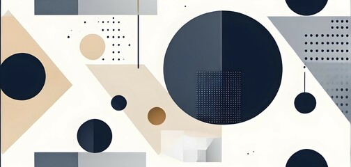 Wall Mural - Minimalist composition of overlapping geometric shapes, such as circles, squares, and triangles, with clean lines and muted pastel colors, AI generated