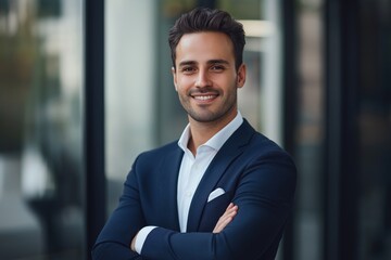 Aufkleber - Dressing in Professional Business Attire while maintaining a Confident Pose is essential for making a strong impression in the corporate world, signaling ambition and professionalism