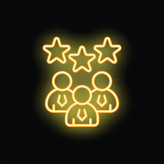 Poster - Yellow neon icon representing a group of professionals receiving a five star rating for their outstanding performance