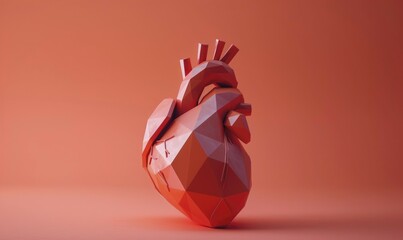 Wall Mural - Low poly style illustration of a human heart on pink background AI generated