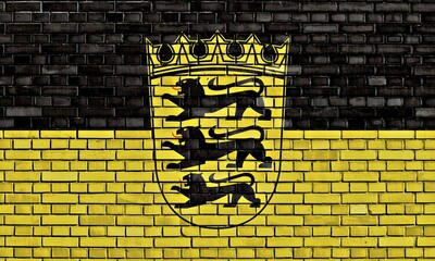 Poster - flag of baden wurttemberg painted on brick wall