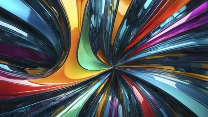 Poster - 3d rendering of vibrant colored abstract changing glass design in an ornament structure, ai generate