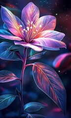 Poster - Glowing flower, cosmic background, digital art, phone wallpaper