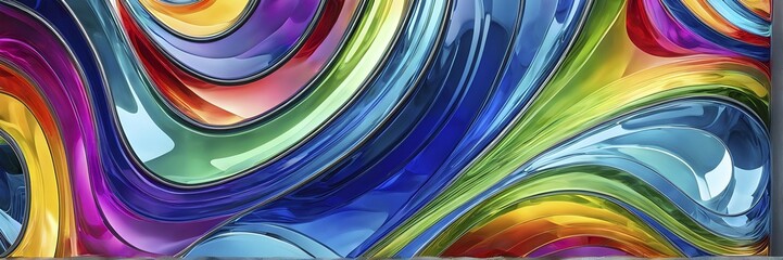 Poster - 3d rendering of vibrant colored abstract changing glass design in an ornament structure, ai generate