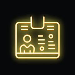 Poster - Yellow neon icon of an id card glowing against a dark background, representing identification and security