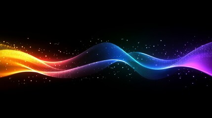 Aufkleber - A vibrant wave of colorful light flows against a dark background, creating a dynamic and energetic visual.