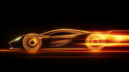 Poster - A sleek, illuminated car silhouette speeds through darkness, leaving trails of vibrant light, showcasing modern design and motion.