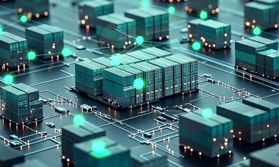 Poster - Global Logistics Network Connected Cargo on Circuit Board