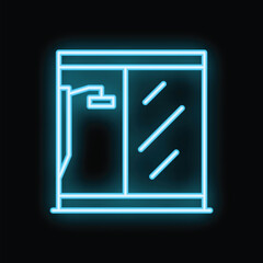 Poster - Blue neon icon of a shower stall glowing on a dark background