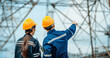 © Hip.hub - Engineers inspect power lines and discuss safety protocols at electrical substation site during daytime