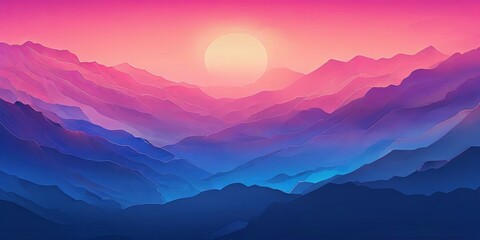 Poster - A mountain range with a pink and blue sky