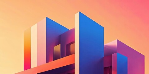 Poster - A building with blue and orange walls