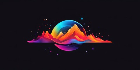 Poster - A colorful mountain range with a blue circle in the middle