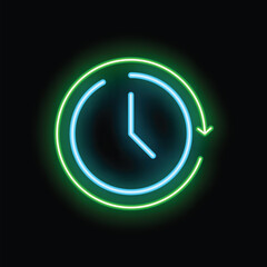 Poster - Neon clock is glowing with an arrow going around depicting a recurring event or deadline
