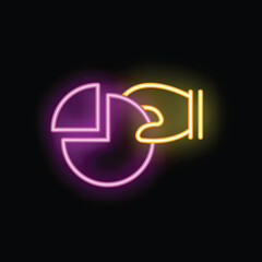 Poster - Neon sign representing a hand holding a pie chart, a design perfect for representing business concepts