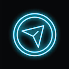 Poster - Blue neon symbol of a cursor in a circle glowing on a black background