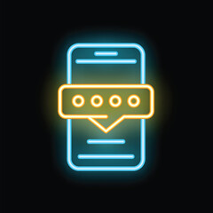 Poster - Neon icon of smartphone showing user password in chat bubble, concept of data phishing
