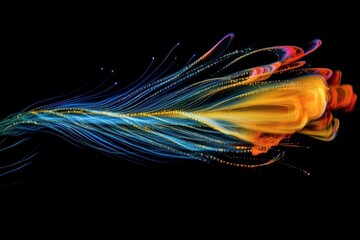 Wall Mural - abstract colorful light streaks and particles on black background.
