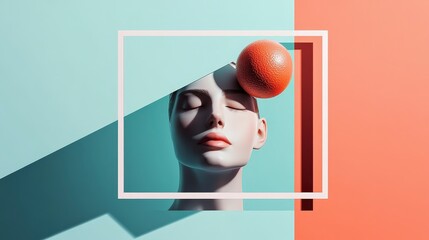 Poster - Stylish Composition of a Mannequin with a Ball on Colorful Background